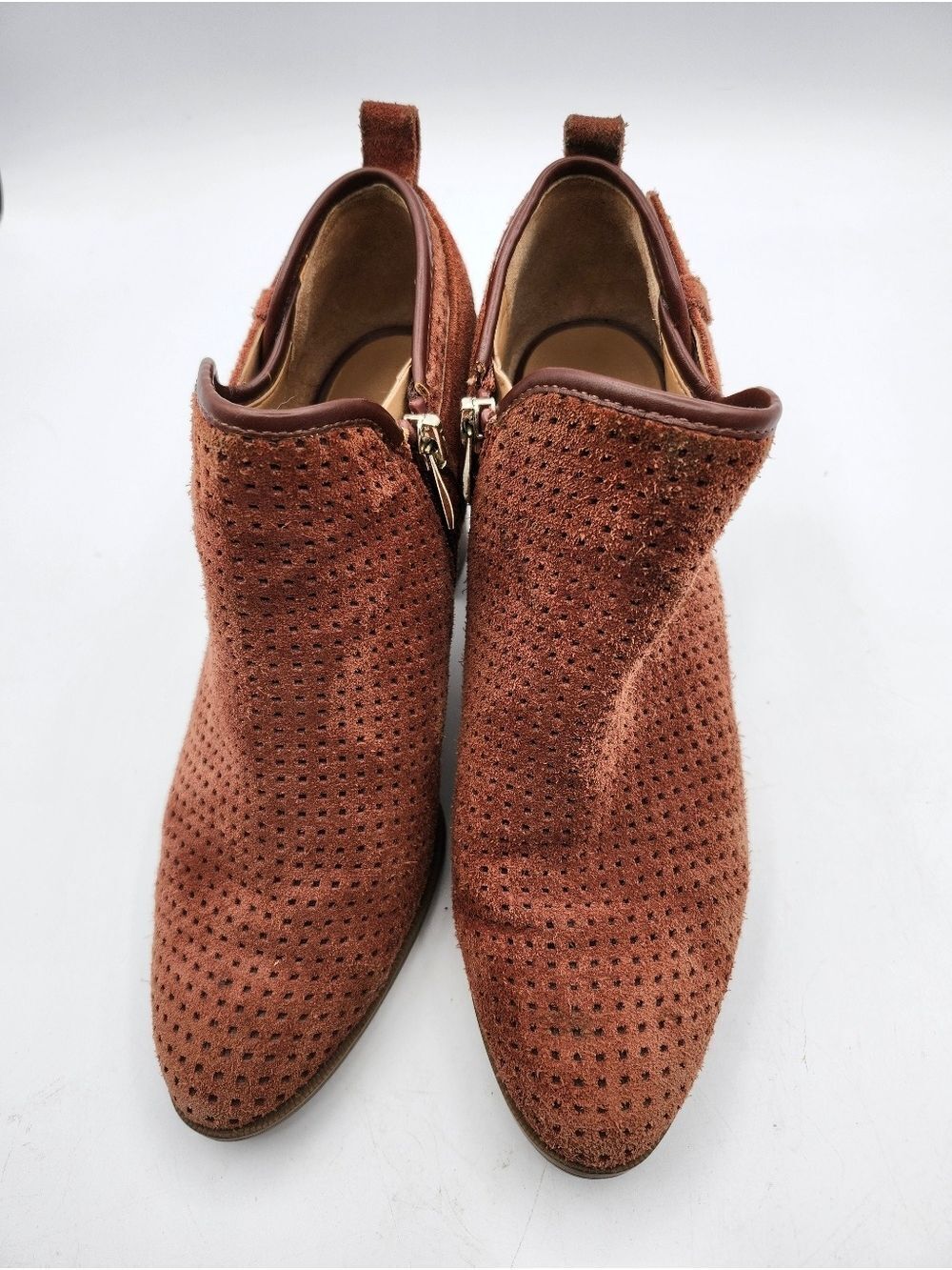 Franco Sarto Perforated Suede Ankle Booties - Rust Brown 6.5